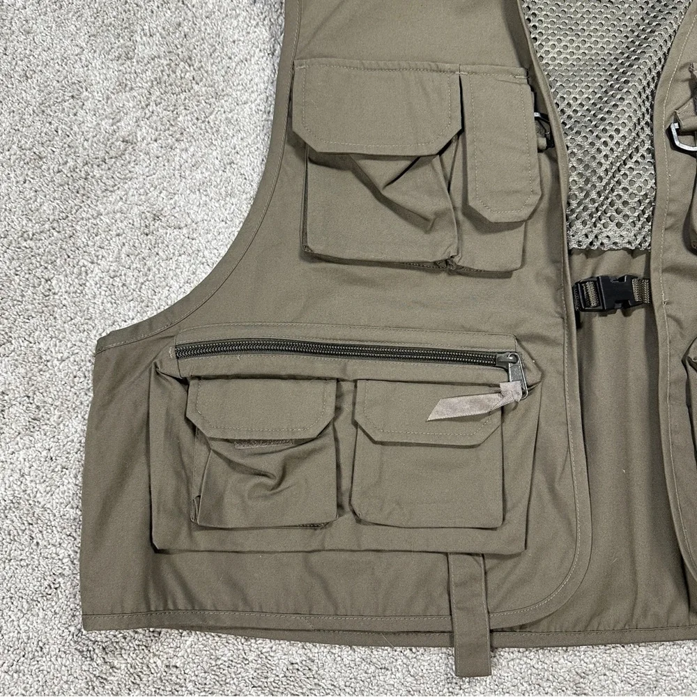 Orvis Men’s Vtg Multi Pockets Vest Outdoor Fishing Pack Tactical Cargo Green L